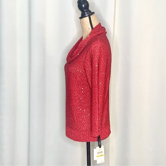 Emaline Petite Sparkly Red Cowlneck Sweater NWT - Picture 3 of 12